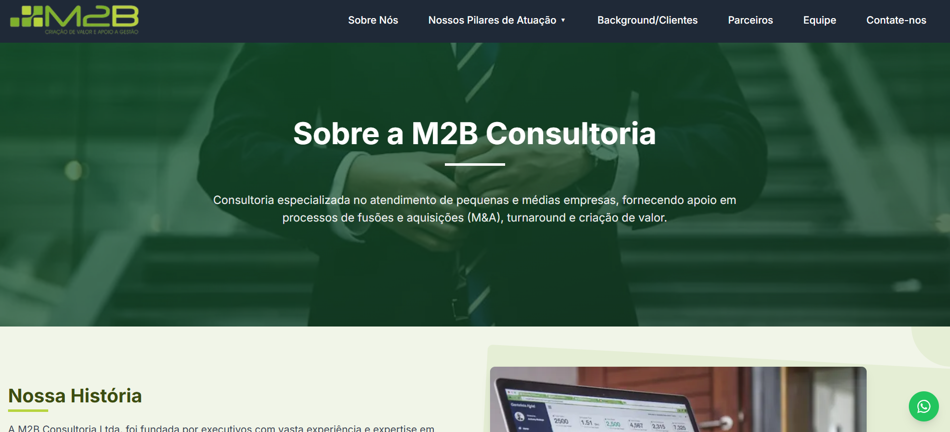 Pilares de atuação — serviços M&A, turnaround e criação de valor