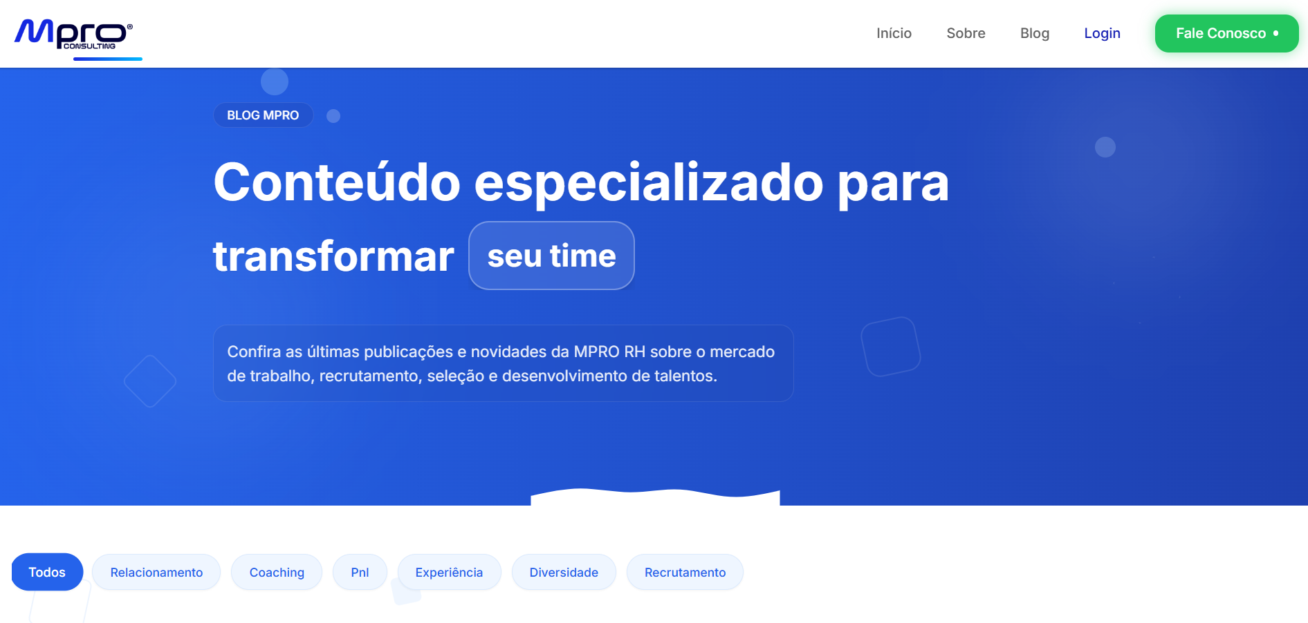 Interface do blog corporativo MPRO RH